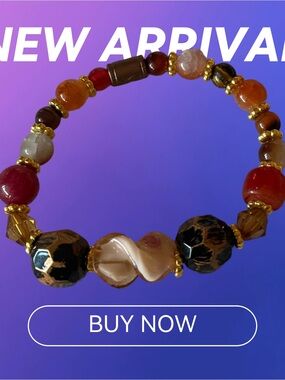 Hand Crafted Multicolor Beaded Bracelet — Red, Brown, Black, Gold, Cream